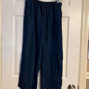 Wide Leg Drawstring Pants in Denim Blue